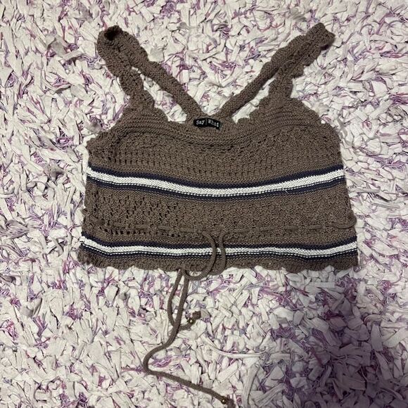 Say What? Large Brown White Crochet Tank Top - Picture 4 of 15